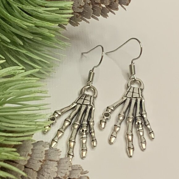 Hand Earring, Halloween Earring, Skeleton Earring, Bones Earring, Punk Goth - Picture 2 of 5